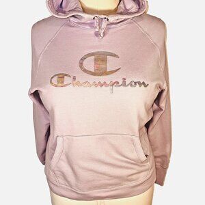 Champion Hooded Sweatshirt Womens XL Violet Front Pocket Pink Marbalized Logo